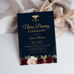 Modern burgundy navy floral Nurse pinning ceremony Invitation<br><div class="desc">A mix of gold script and lovely burgundy navy watercolor flowers. You can customise this graduation invitation template with your own details. You can change the colours,  wording,  text and other features.</div>