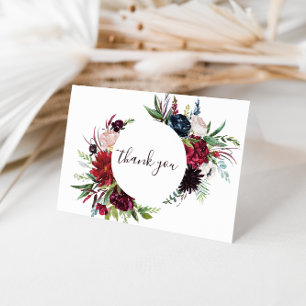 Modern Burgundy Navy Floral Wedding Thank You Card