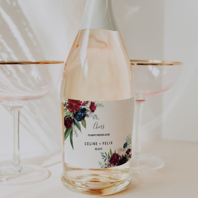 Modern Burgundy Navy Wedding Sparkling Wine Labels (Creator Uploaded)