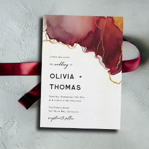 Modern Burgundy Orange Gold Elegant Fall Wedding Invitation