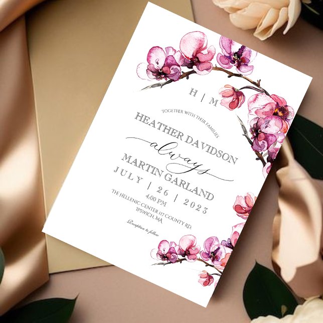 Modern Burgundy Orchid | Botanical Premium Wedding Invitation (Creator Uploaded)