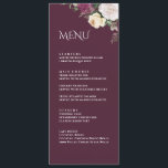 Modern Burgundy Peonies Wedding Menu Card<br><div class="desc">Introducing the Modern Peony Wedding Collection's Wedding Menu Card, a perfect addition to your wedding table decor. This elegant card features a burgundy background with burgundy, white, and cream-coloured roses, adding a touch of sophistication to your wedding. The bohemian-inspired font adds a unique and stylish flair to the design, making...</div>