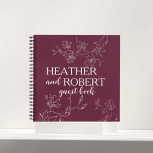 Modern Burgundy Personalised Floral Boho Wedding 3 Notebook