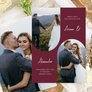 Modern Burgundy Photo Arch Wedding Save The Date