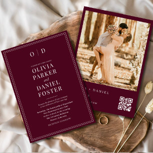 Modern Burgundy Photo QR Code Wedding Invitation