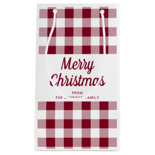 Modern Burgundy Plaid Christmas Small Gift Bag