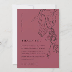 MODERN BURGUNDY PLUM LINE DRAWING FLORAL WEDDING THANK YOU CARD