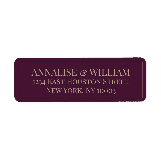 Modern Burgundy Plum Wine Wedding Return Address Label (Front)