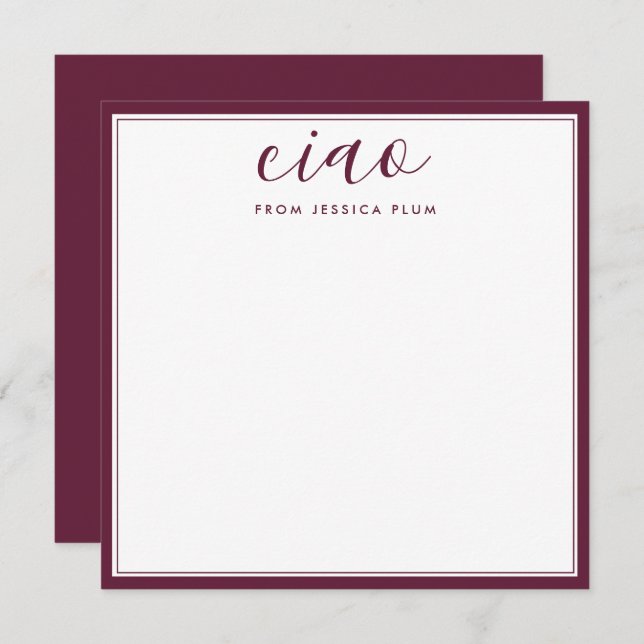 Modern Burgundy Purple Ciao Correspondence Card (Front/Back)