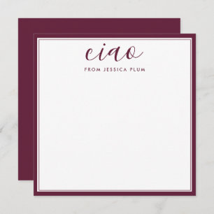 Modern Burgundy Purple Ciao Correspondence Card