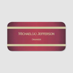 Modern Burgundy Red and Gold: Elegant Name & Title Name Tag