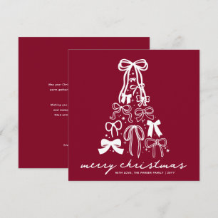 Modern Burgundy Red Bow Christmas Card