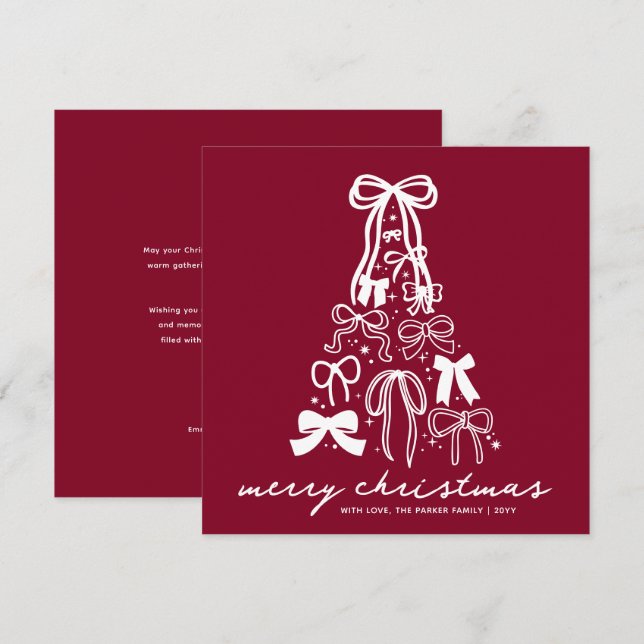 Modern Burgundy Red Bow Christmas Card (Front/Back)