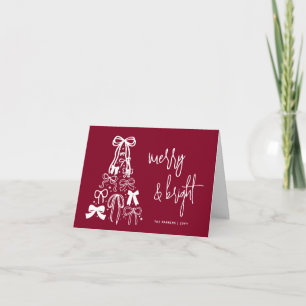Modern Burgundy Red Bow Non Photo Christmas Card