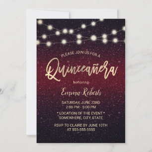 Modern Burgundy Red Faux Glitter Quinceanera 15 Invitation