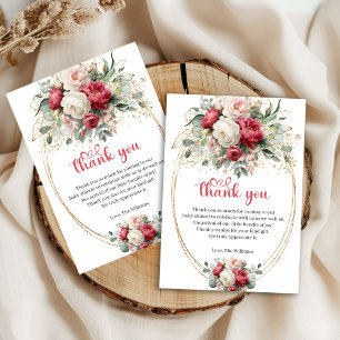 Modern Burgundy Red Floral Baby Shower Thank You Card