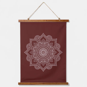Modern Burgundy Red Geometric Mandala Canvas Hanging Tapestry