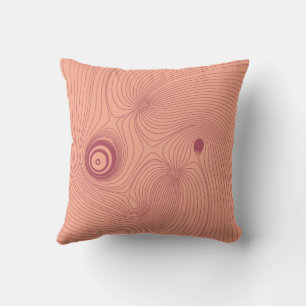 Modern Burgundy Red Psychedelic Topographic Line A Cushion