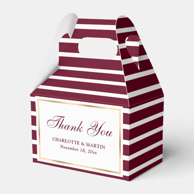 Modern Burgundy Red Wedding Thank You Favour Box (Front Side)