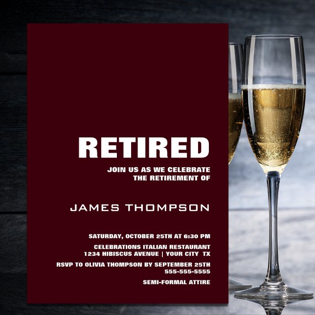 Modern Burgundy Retirement Party Invitation (Creator Uploaded)