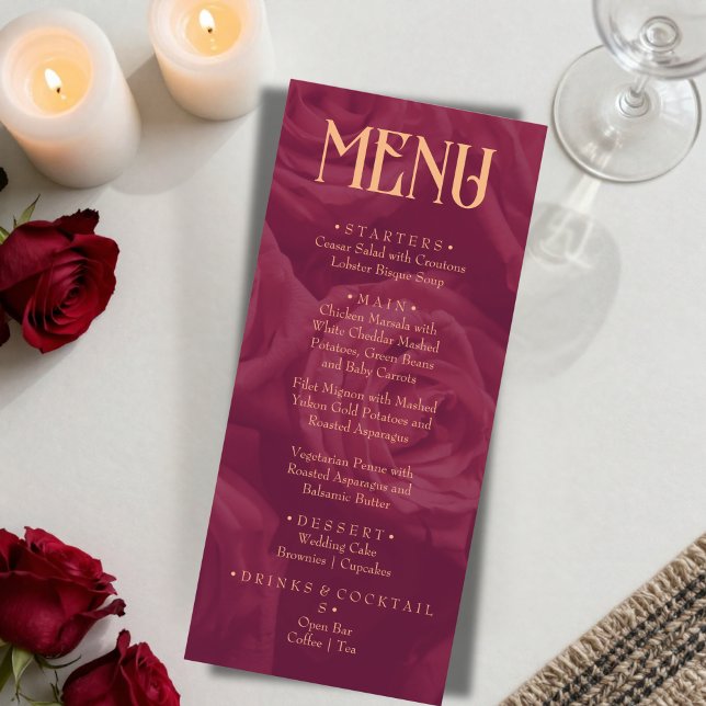 Modern Burgundy Retro Whimsical Fun Wedding menu  (Creator Uploaded)