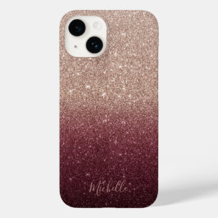 Modern Burgundy & Rose Gold Glitter Ombre Case-Mate iPhone 14 Case
