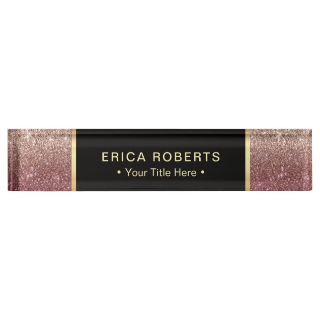 Modern Burgundy & Rose Gold Glitter Ombre Nameplate (Front)