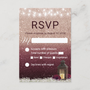 Modern Burgundy Rose Gold Lantern Wedding RSVP