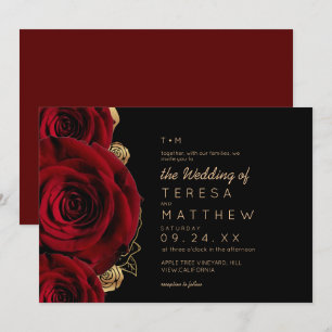  Modern Burgundy Roses Floral Wedding Invitation