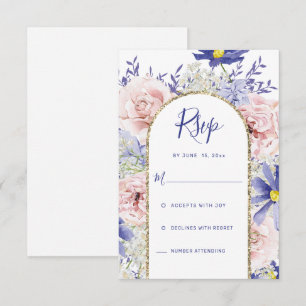 Modern Burgundy Roses in Vase Wedding RSVP Card