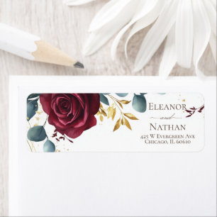 Modern burgundy roses Spring Wedding Return Address Label