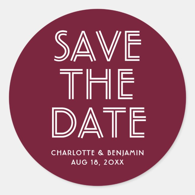 Modern Burgundy Save The Date Sticker (Front)