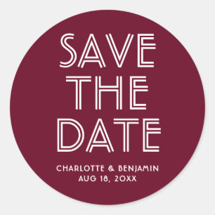 Modern Burgundy Save The Date Sticker