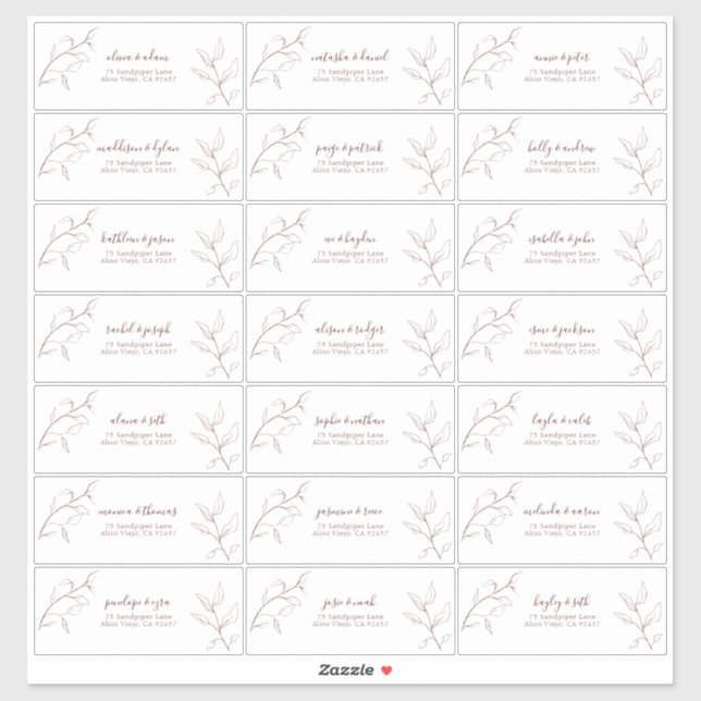 Modern Burgundy Script Botanical Guest Address (Sheet)