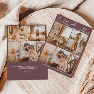Modern burgundy script chic 6 photos engagement announcement