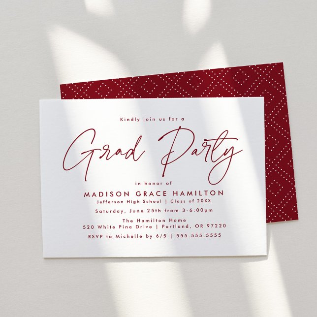 Modern Burgundy Script Graduation Party Invitation (Creator Uploaded)