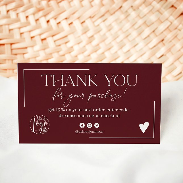 Modern burgundy script order thank you business card (Modern burgundy script order thank you business card)