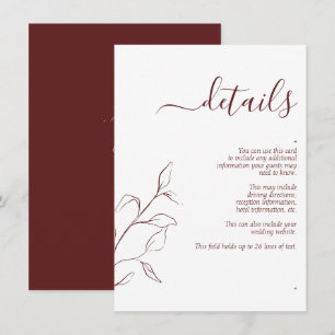 Modern Burgundy Script Wedding Details Enclosure Card