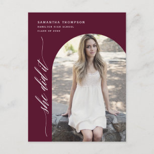 Modern Burgundy She Did It Graduation Arch Photo P Postcard