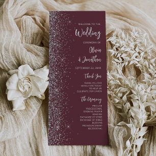 Modern Burgundy Silver Glitter Script Wedding
