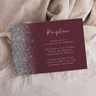 Modern Burgundy Silver Glitter Wedding Reception Enclosure Card
