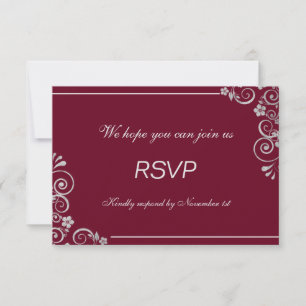 Modern Burgundy Silver Grey Floral  Wedding RSVP Card