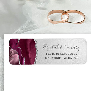 Modern Burgundy Silver Wedding Return Address Label