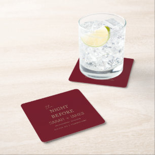 Modern Burgundy The Night Before Rehearsal Dinner  Square Paper Coaster