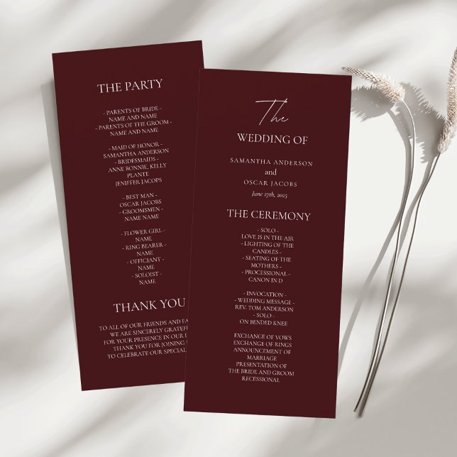 Modern Burgundy Wedding Ceremony Program | (Creator Uploaded)