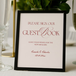 Modern Burgundy Wedding Guest Book Poster