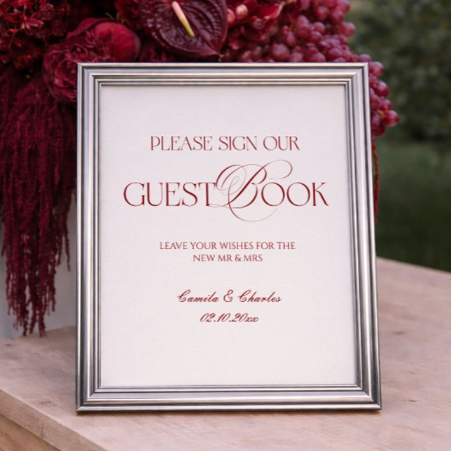 Modern Burgundy Wedding Guest Book Poster (Creator Uploaded)