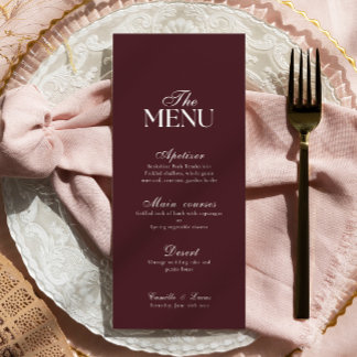 Modern Burgundy Wedding Menu
