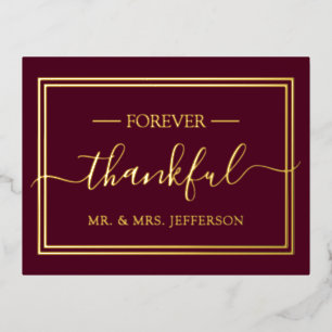 Modern Burgundy Wedding Mr. & Mrs. Thank You Foil Invitation Postcard