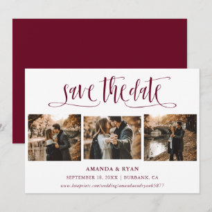 Modern Burgundy Wedding Photo Save The Date
